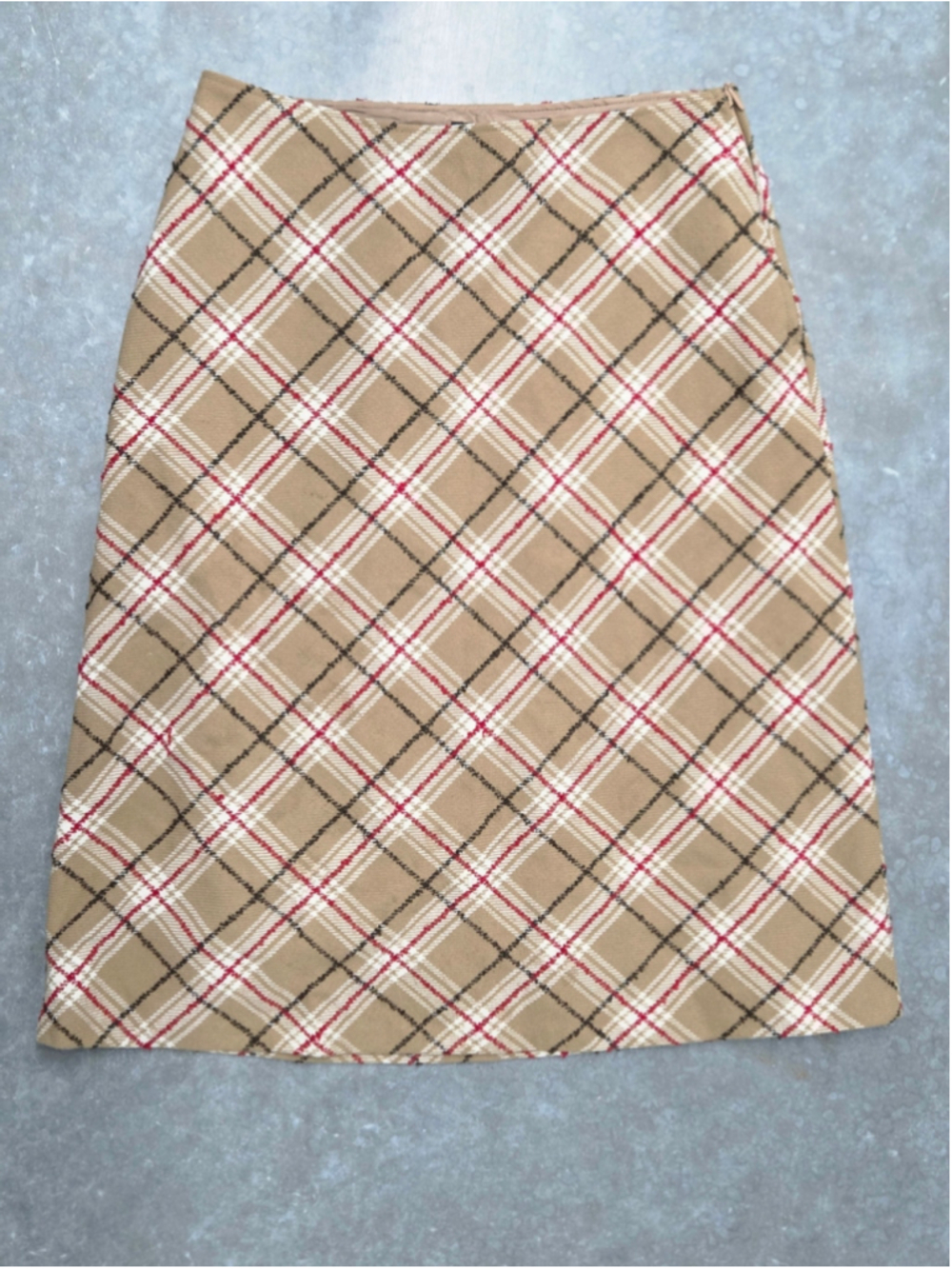 Sisley Tan Plaid A-Line Skirt Red Cream Accents Preppy Made In Italy
